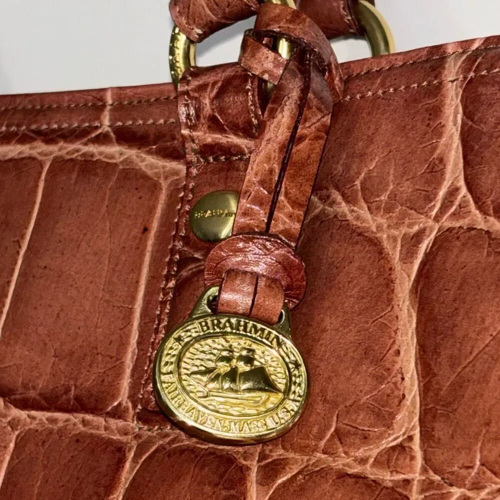 NWT Brahmin Adelle Cameo Soft Honeybee Moc Croc Leather purse bag satchel